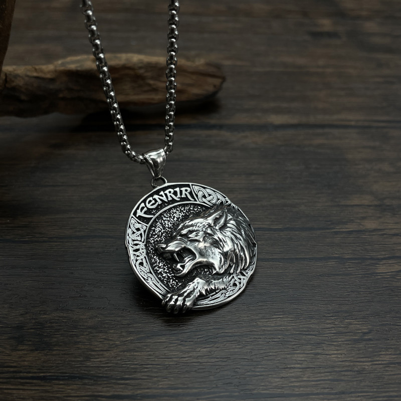 Vintage Stainless Steel Viking Odin Werewolf Rune Necklace Nordic Men Amulet Jewellery Pendant Necklace Hip Hop Gift