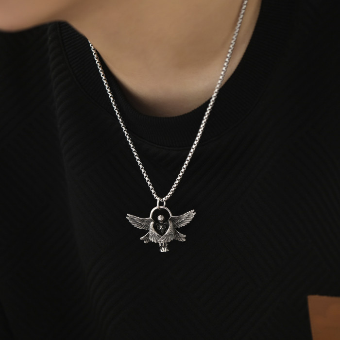 Vintage Angel Wings Cross Necklace For Women Men Trend Punk Feather Guard Pendant Sweater Chain Jewelry