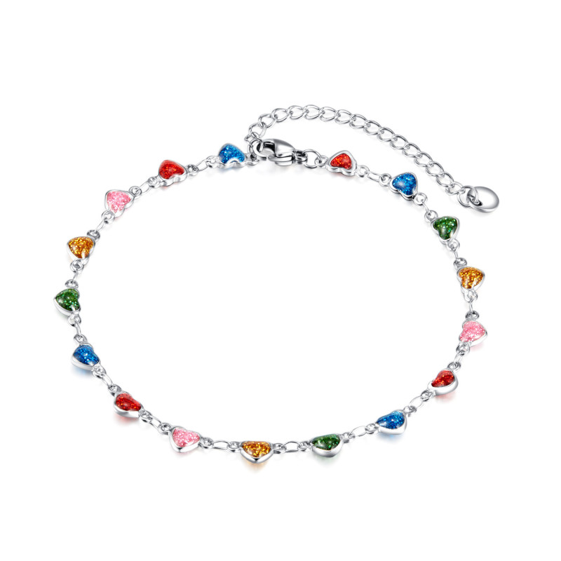 Boho Sweet Colorful Cubic Zircon Anklets Stainless Steel Geometric Crystal Ankle Bracelet Women's Sandals Summer