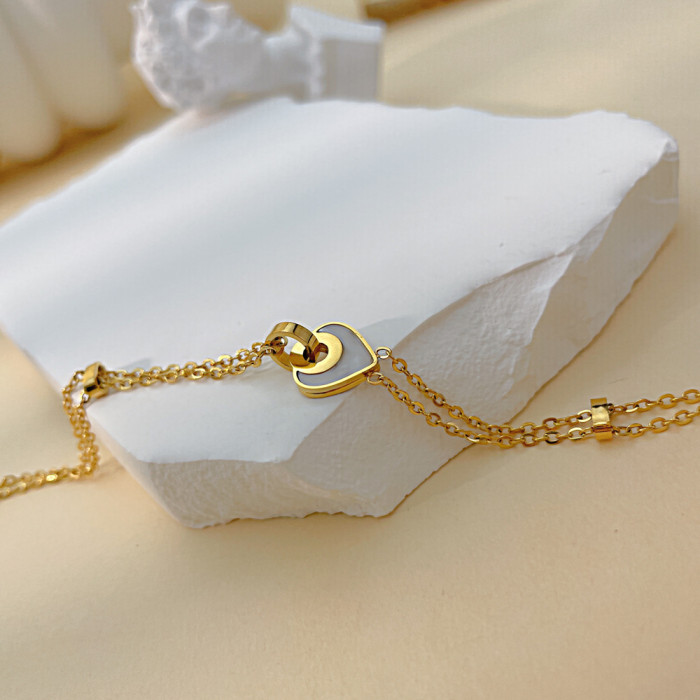 Heart Cube Charm Anklets for Women Rose Gold Plated Stainless Steel Female Foot Bracelet Friendship Jewelry