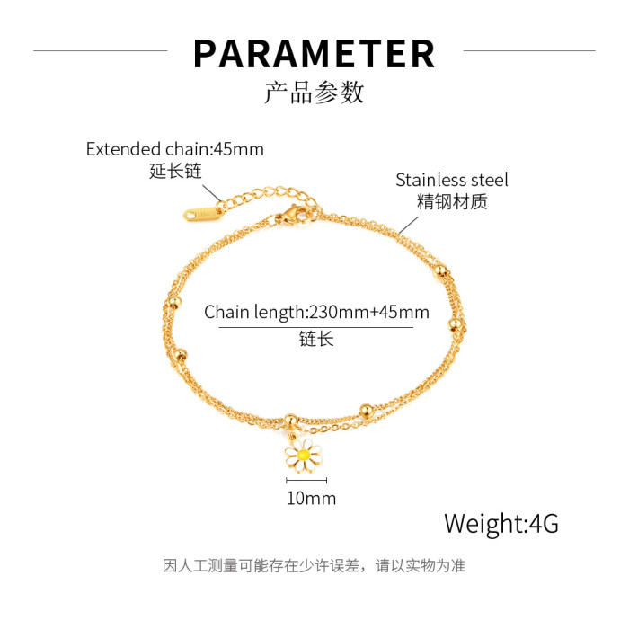 316L Stainless Steel Fashion High-end Jewelry Non-sliding Beading Elegant Daisy Ankle Ornaments Charm Chain Anklet for Women 158