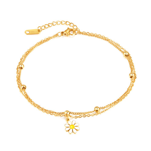 316L Stainless Steel Fashion High-end Jewelry Non-sliding Beading Elegant Daisy Ankle Ornaments Charm Chain Anklet for Women