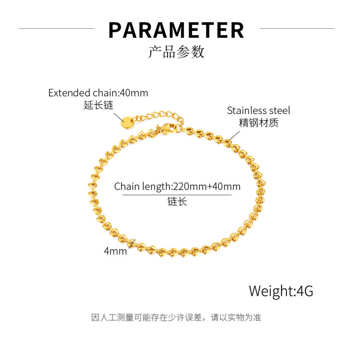 Heart Shape Accessories Hollow Out Chain Anklet Gold Color Stainless Steel for Women 22+3cm Summer Fashion Jewelry