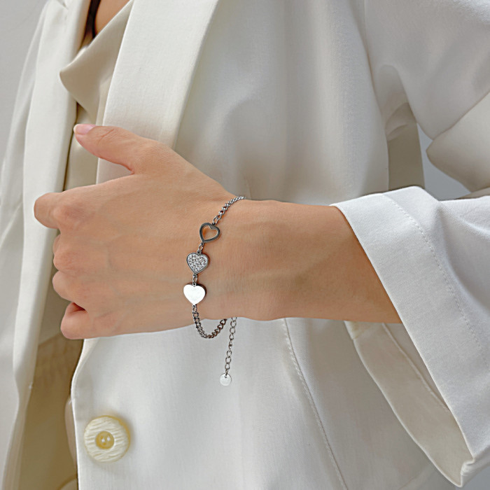 Fashion Love Heart Charm Bracelets for Women Gold Silver Color Stainless Steel Chain Bileklik Bracelets Bangles Jewelry
