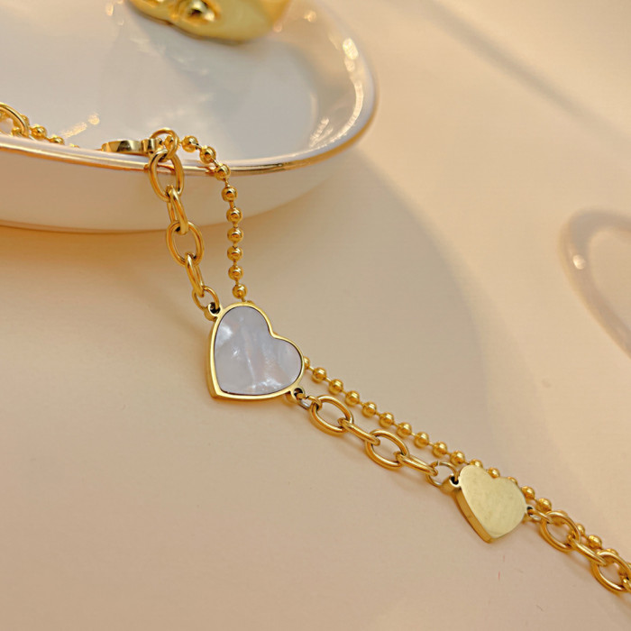 Stainless Steel Beads Bracelets Ladies Love Charms Heart Bracelet for Women Femme Jewelry  Girl