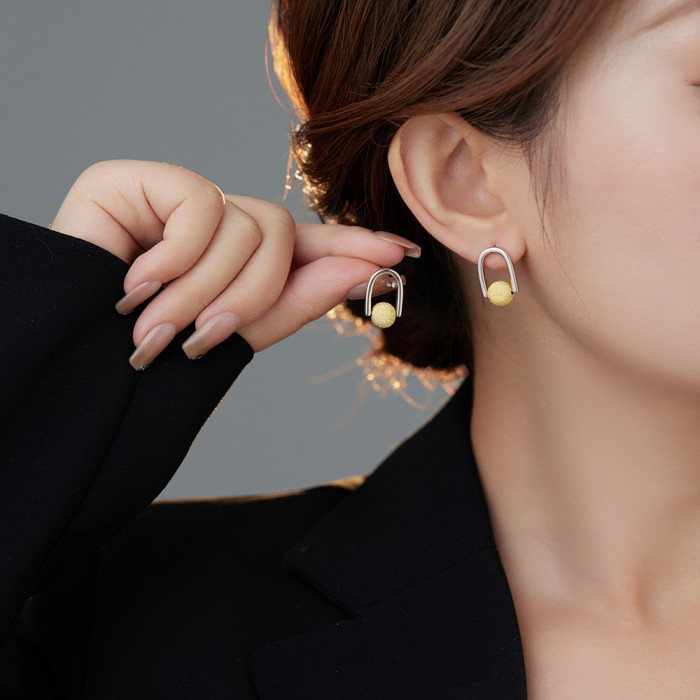 Simple Geometric U-shaped Gold Ball Earrings for Women Fashionable Elegant Luxury Earrings  Jewelry Accessories