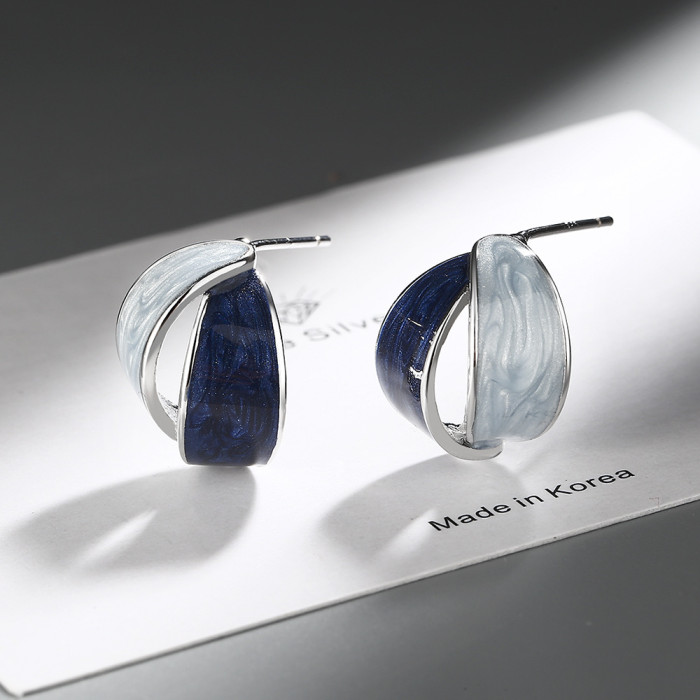 Dripping Glaze Enamel Earrings for Women Girl Minimal Design Irregular Wave Edge Stud Earring Jewelry Gifts