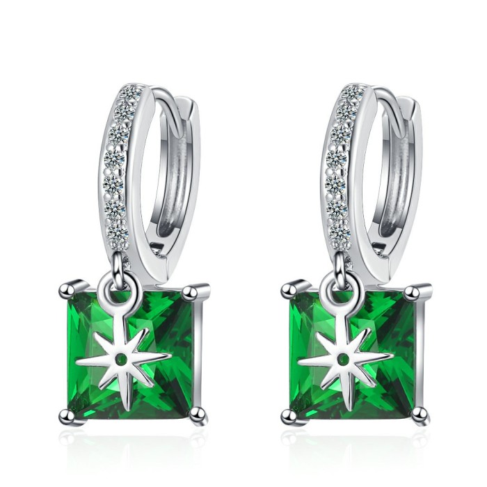 Fashion Geometric Compact Zircon Green Hoop Earrings Luxury Designer Elegance Feminine Jewelry