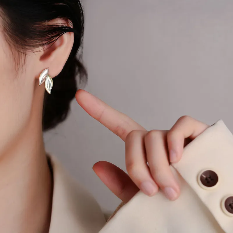 Blue Leaves Two-color Sweet Glue Gradient Earrings Simple Fashionable Party Jewelry Gift For Women