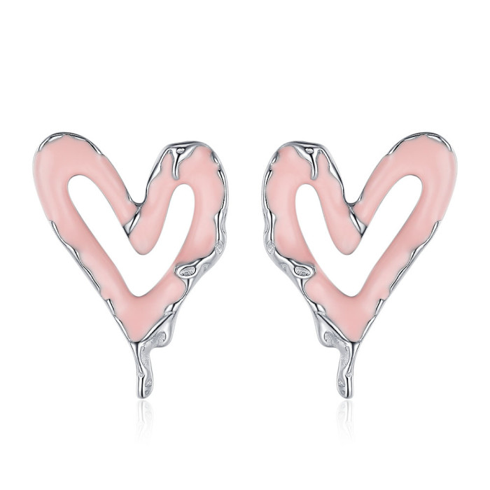 Cherry Blossom Pink Heart Irregular Earrings Female Lava Texture Sweet Cool Love Personality Oil Drop Earrings Jewelry