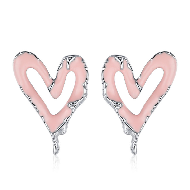 Cherry Blossom Pink Heart Irregular Earrings Female Lava Texture Sweet Cool Love Personality Oil Drop Earrings Jewelry