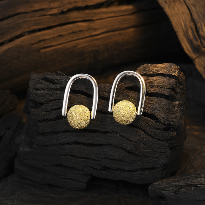 Simple Geometric U-shaped Gold Ball Earrings for Women Fashionable Elegant Luxury Earrings  Jewelry Accessories