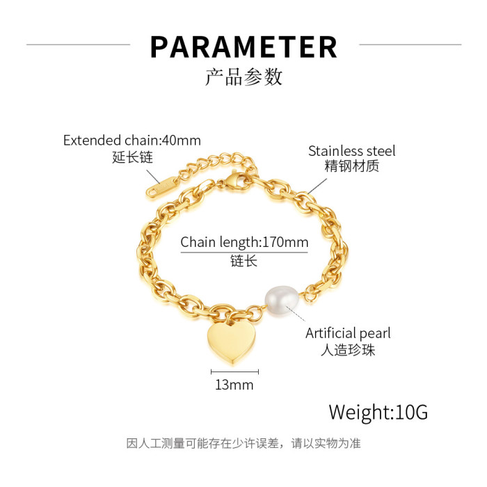 316L Stainless Steel Gold Color Love Heart Charm Bracelet for Women High Quality Girls Wrist Jewelry Wedding Gift Bijoux