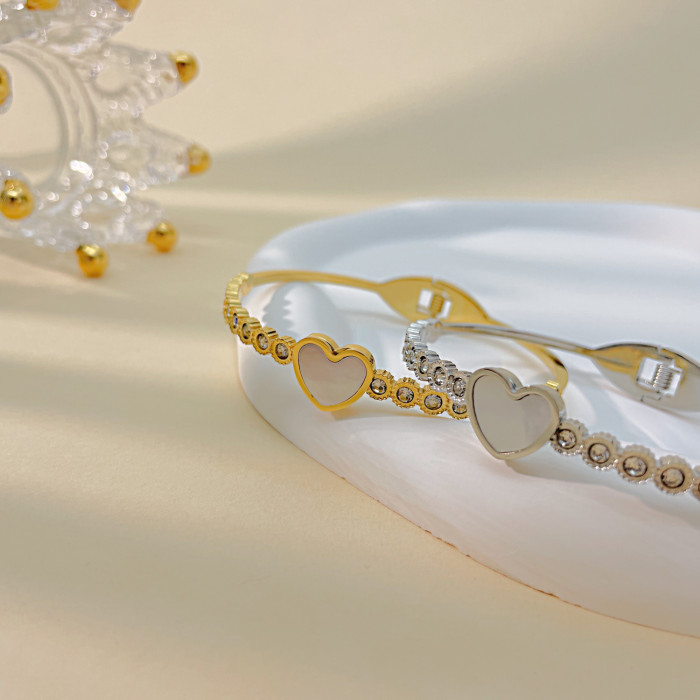 Gold Color Zircon Heart Bracelet & Bangle for Woman Stainless Steel Brand Wedding Jewelry Gifts