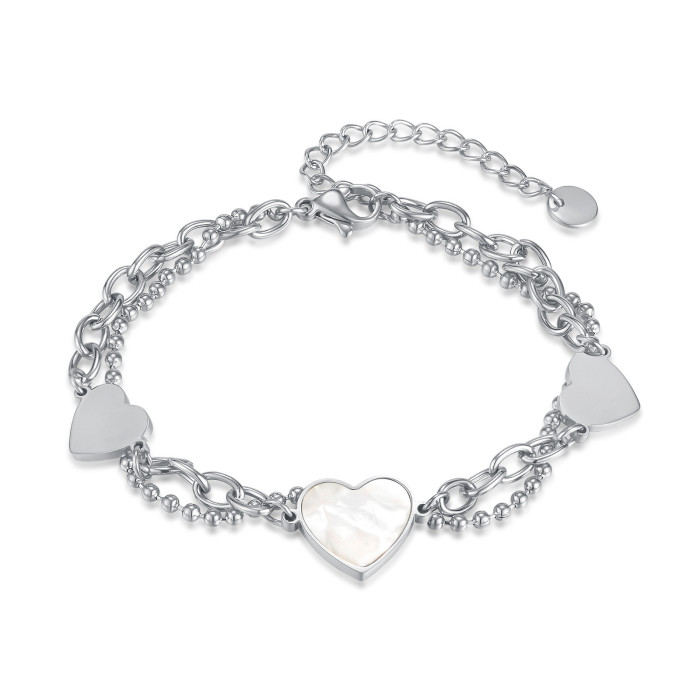 Stainless Steel Beads Bracelets Ladies Love Charms Heart Bracelet for Women Femme Jewelry  Girl