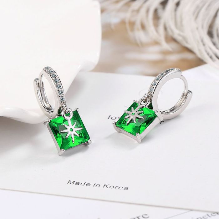 Fashion Geometric Compact Zircon Green Hoop Earrings Luxury Designer Elegance Feminine Jewelry