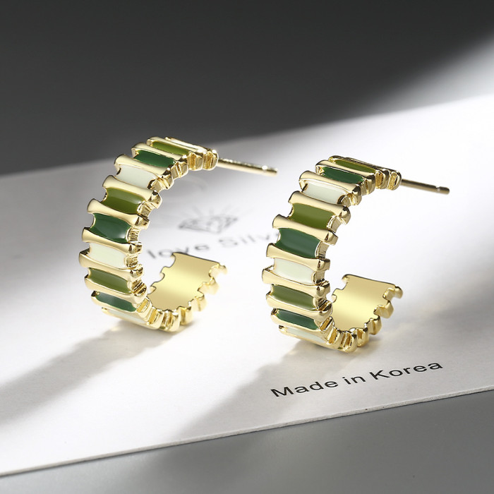 Cubic Zirconia C Shape Hoop Earrings for Women Fashion Chunky Open Circle Round Earring  Jewelry Gift