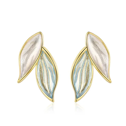 Blue Leaves Two-color Sweet Glue Gradient Earrings Simple Fashionable Party Jewelry Gift For Women