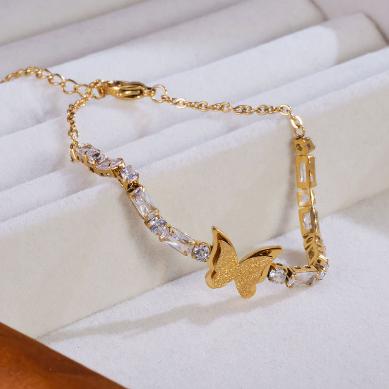 316L Stainless Steel Butterfly Charm Bracelet for Women Fashion Girls Gold Color Zircon Wrist Jewelry Party Wedding Gift