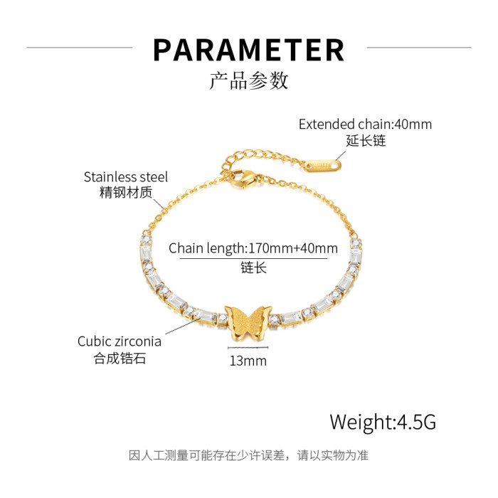 316L Stainless Steel Butterfly Charm Bracelet for Women Fashion Girls Gold Color Zircon Wrist Jewelry Party Wedding Gift