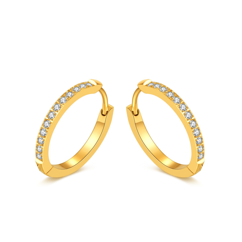 CZ Pave Huggie Hoop Earrings for Women, Cubic Zirconia Sparkle Hoops Stainless Steel,18K Gold Plated Small Ear Jewelry