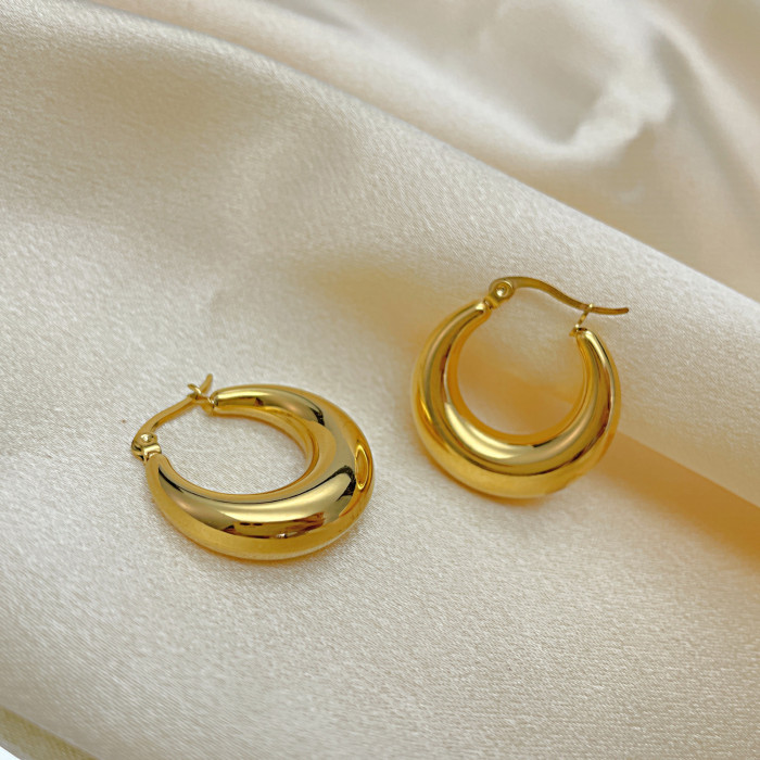 Vintage Smooth Metal Hoop Earrings for Woman Girl Elegent Luxury New Korean Jewelry Girl's Daily Wear Earrings