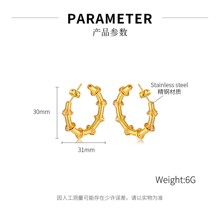 Stainless Steel for Women Classic Bamboo Knot Hoop Earrings
