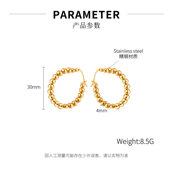 Gold Plated Hoop Earring Simple Thick Round Circle Stainless Steel Earrings for Women Punk Hiphop Jewelry