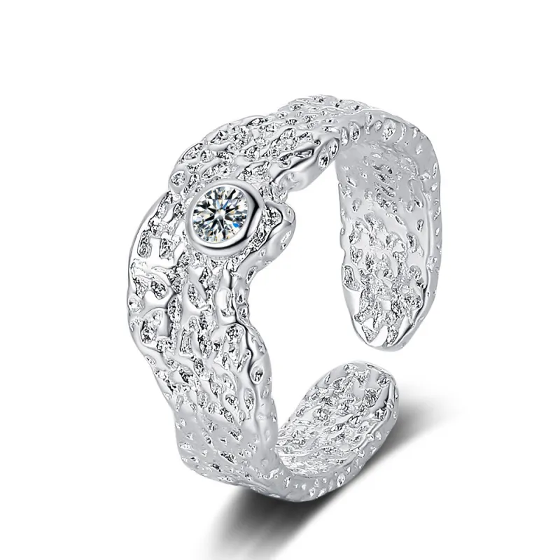 Vintage Silver Color Irregular Handmade Opening Adjustable Ring for Women Fashion Geometric Wide Punk Rings Jewelry Gift 514