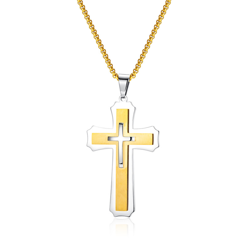 Fashionable  Gold-plated Cross Necklace Jesus Cross Pendant Hip-hop Necklaces for Men Cross Jewelry Anniversary Gift