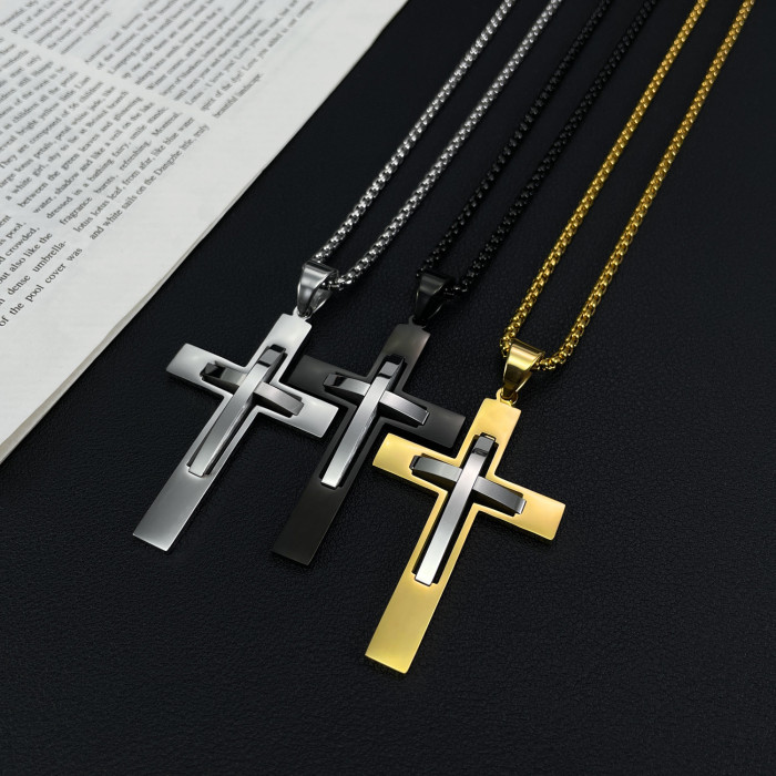 Stainless Steel Cross Pendant Necklace for Men  Minimalist Jewelry Male  Necklaces Chokers Fashion Jewelry（4*70CM）