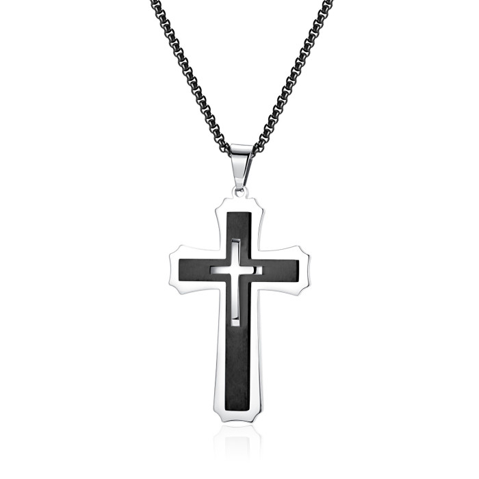 Fashionable  Gold-plated Cross Necklace Jesus Cross Pendant Hip-hop Necklaces for Men Cross Jewelry Anniversary Gift