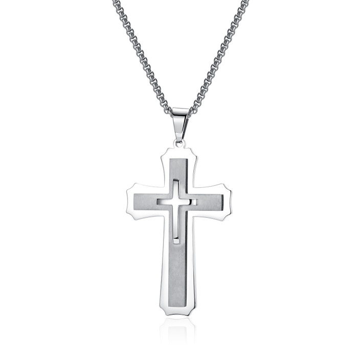 Fashionable  Gold-plated Cross Necklace Jesus Cross Pendant Hip-hop Necklaces for Men Cross Jewelry Anniversary Gift