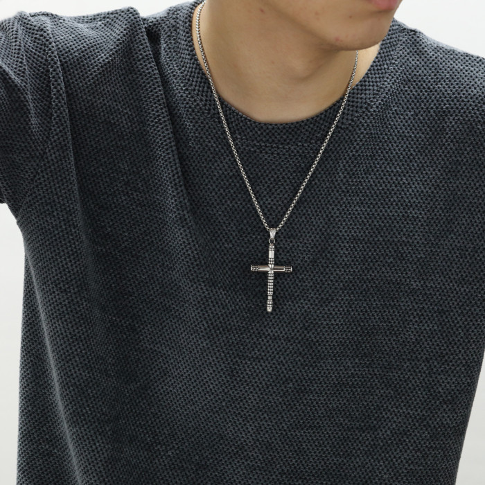 Religious Crucifix Jesus Cross Pendant Necklaces Male Gold Color Stainless Steel Byzantine Chains for Men Jewelry Dropshipping