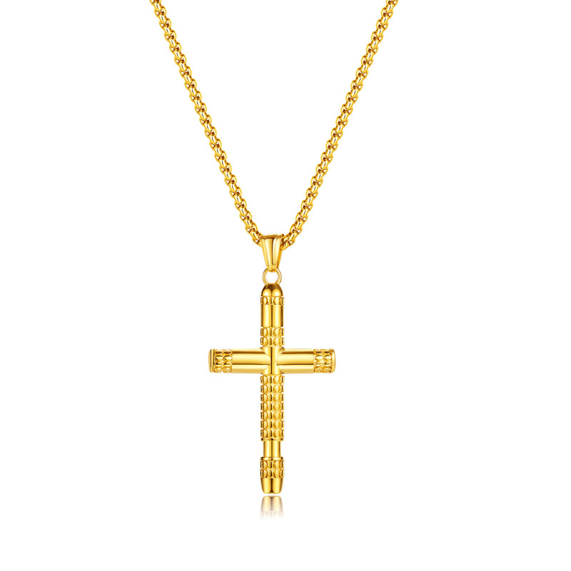 Religious Crucifix Jesus Cross Pendant Necklaces Male Gold Color Stainless Steel Byzantine Chains for Men Jewelry Dropshipping