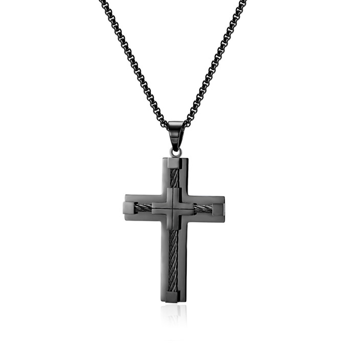 Stainless Steel Sliver Color Gold Plated Cross Delicate Fashion Pendant Necklace Jewelry Gift for Him Man with Chain