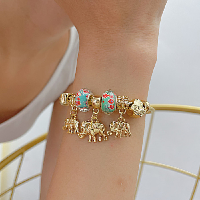 Antique Original Elephant Charm Bracelets for Women Glass Beads Bracelet & Bangle DIY Jewelry Gifts