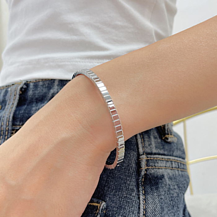 Stainless Steel Bangle Bracelet In S Round Tarnish Beaded Bracelet For Anniversary Gift Woman Jewelry