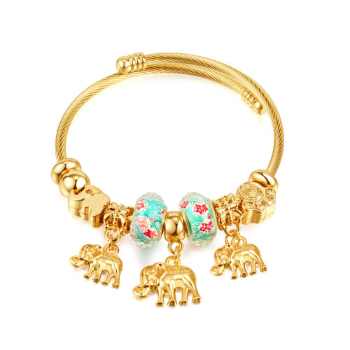 Antique Original Elephant Charm Bracelets for Women Glass Beads Bracelet & Bangle DIY Jewelry Gifts