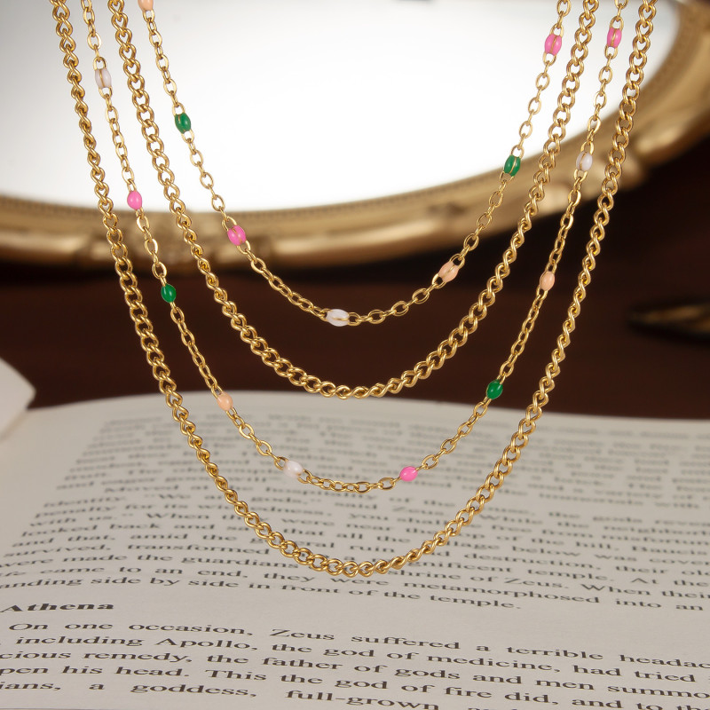 Trendy 18K Gold Plated Stainless Steel Beads Chain Tassel Pendant Necklace Charm Simple Waterproof Women INS Fashion Gift