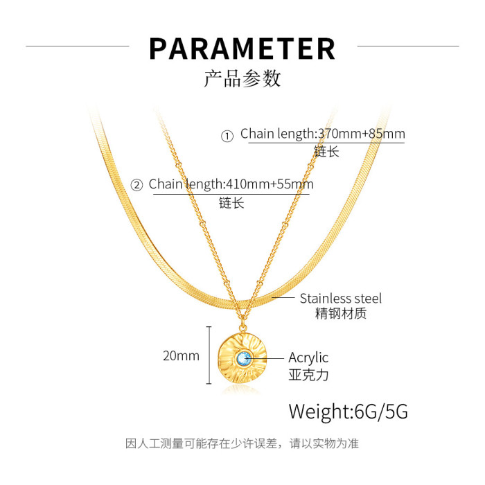 Double Layer Pendant Necklaces For Women Stainless Steel Choker Collar Luxury Cubic Zircon Golden Multlayer Jewelry