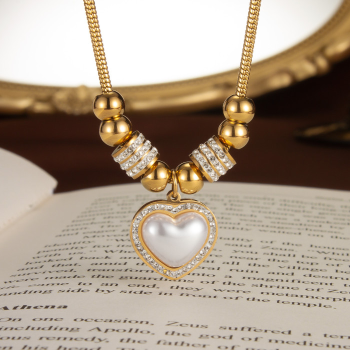 Non Fading NecklacePearl Heart Pendant Stainless Steel Gold Color Necklace for Women Party Luxury Jewelry Accessories