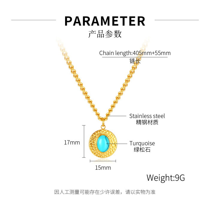 Vintage Simple Natural turquoise stone stainless steel necklace pendant for women Golden Collar Elegant Necklace for Women Girl