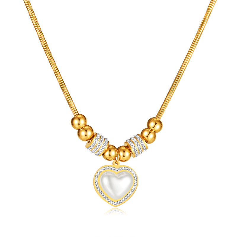 Non Fading NecklacePearl Heart Pendant Stainless Steel Gold Color Necklace for Women Party Luxury Jewelry Accessories