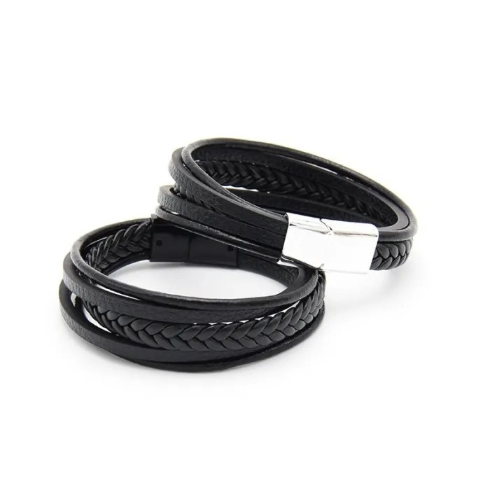 Hot Cowhide String Men's Bracelet Handmade Weave Vintage European and American Accessories Jewellery Magnetic Bracelet