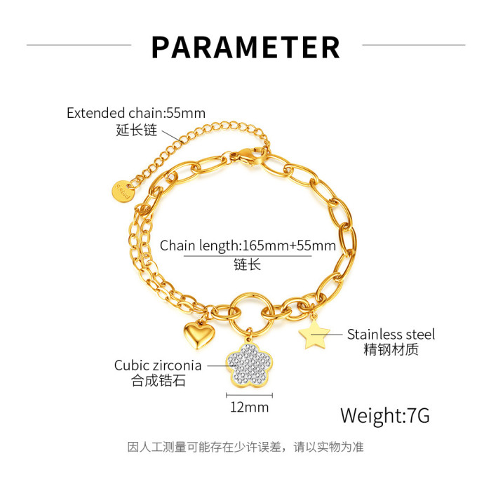 316L Stainless Steel  Fashion Upscale Jewelry Bohemia  Lovers Love Heart Charm Thick Chain Bracelet for Women