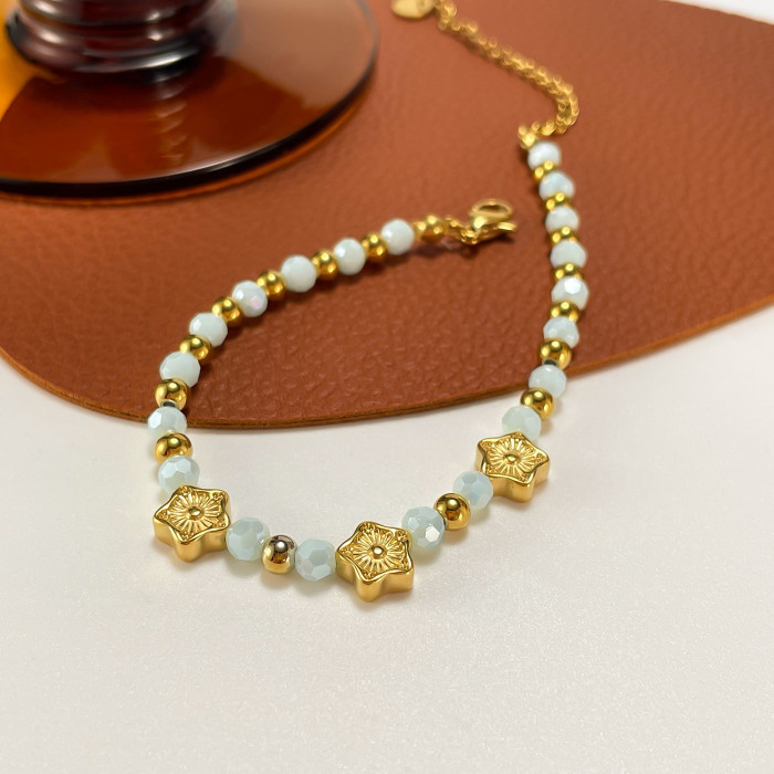 Natural Stone Beads Chain Men Bracelet Bangle Stainless Steel Wrist Handmade Summer Jewelry