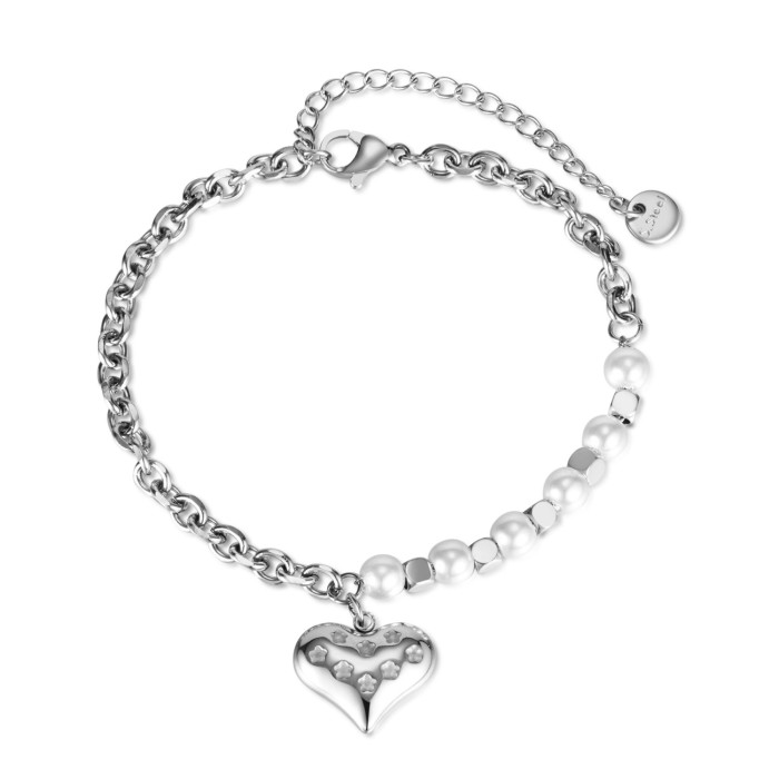 Fashion Stainless Steel Heart Pendant Bracelet Charming Beads Chain with Heart Pendant Bracelets for Women Jewelry