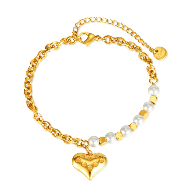 Fashion Stainless Steel Heart Pendant Bracelet Charming Beads Chain with Heart Pendant Bracelets for Women Jewelry
