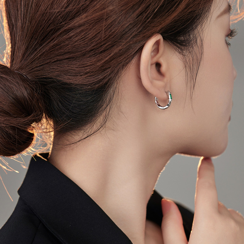 Minimalist Stainless Steel Square Hoop Earrings for Women Green  Cubic Zirconia Piercing Earrings Gothic Ear Jewelry